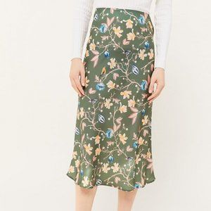 UO Rowan Midi Slip Skirt Green Floral
